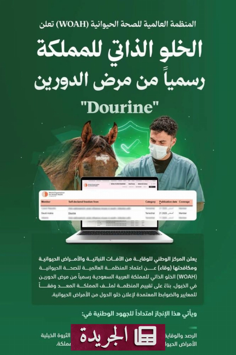 اعتراف دولي بخلو المملكة من مرض الدورين في الخيول - آخر الأخبار - الجريدة