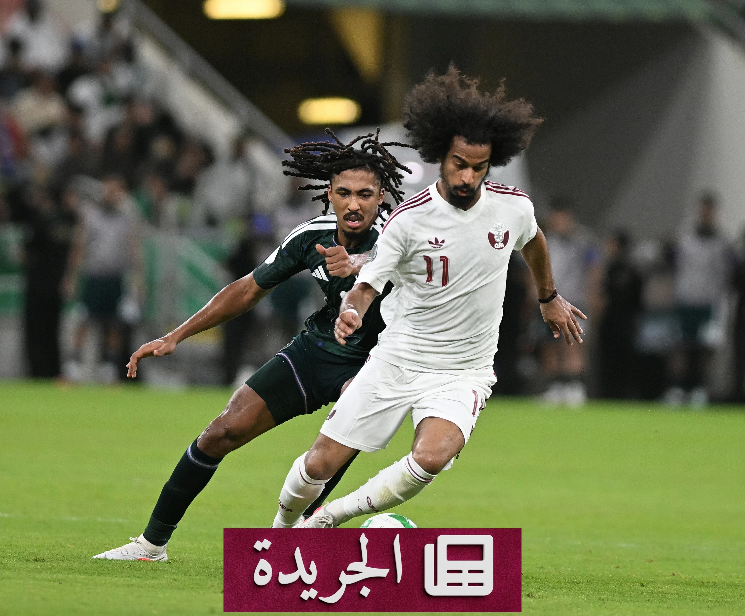 لاعبو المنتخب السعودي أثناء مباراة نصف نهائي خليجي 27 ضد قطر في مدينة الملك عبدالله الرياضية بجدة