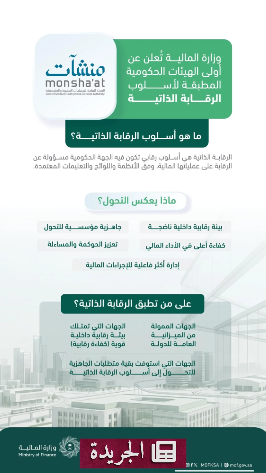 الهيئة العامة للمنشآت الصغيرة والمتوسطة تتبنى الرقابة الذاتية وفق نظام الرقابة المالية - آخر الأخبار - الجريدة