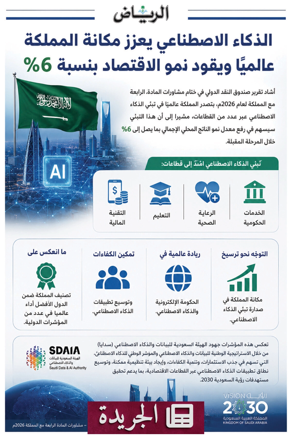 المملكة تتحول إلى رائدة عالمية في الذكاء الاصطناعي بفضل رؤية استراتيجية شاملة - آخر أخبار الجريدة
