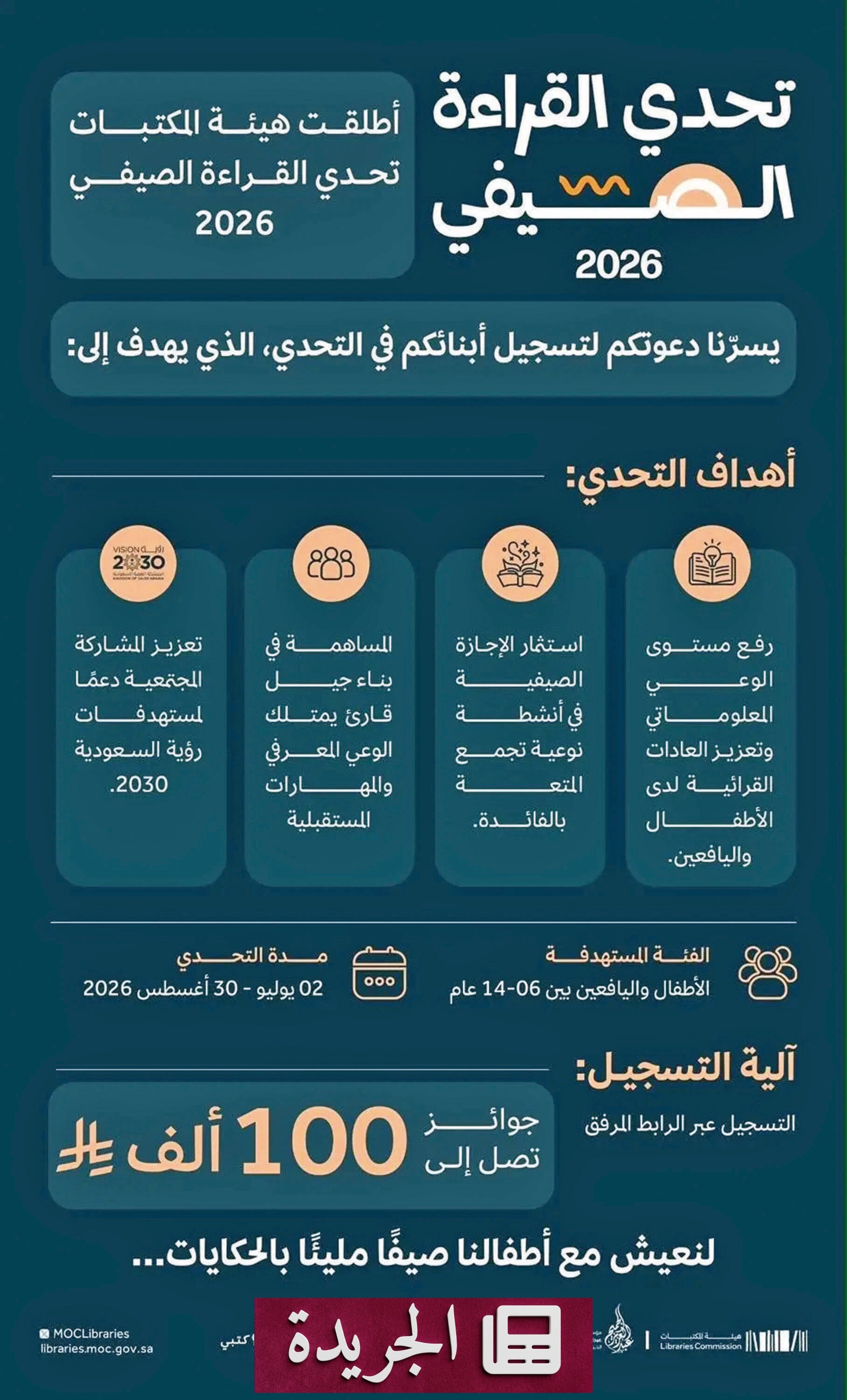 هيئة المكتبات تطلق تحدي القراءة الصيفي 2026 لتشجيع الأجيال على القراءة - آخر الأخبار - الجريدة