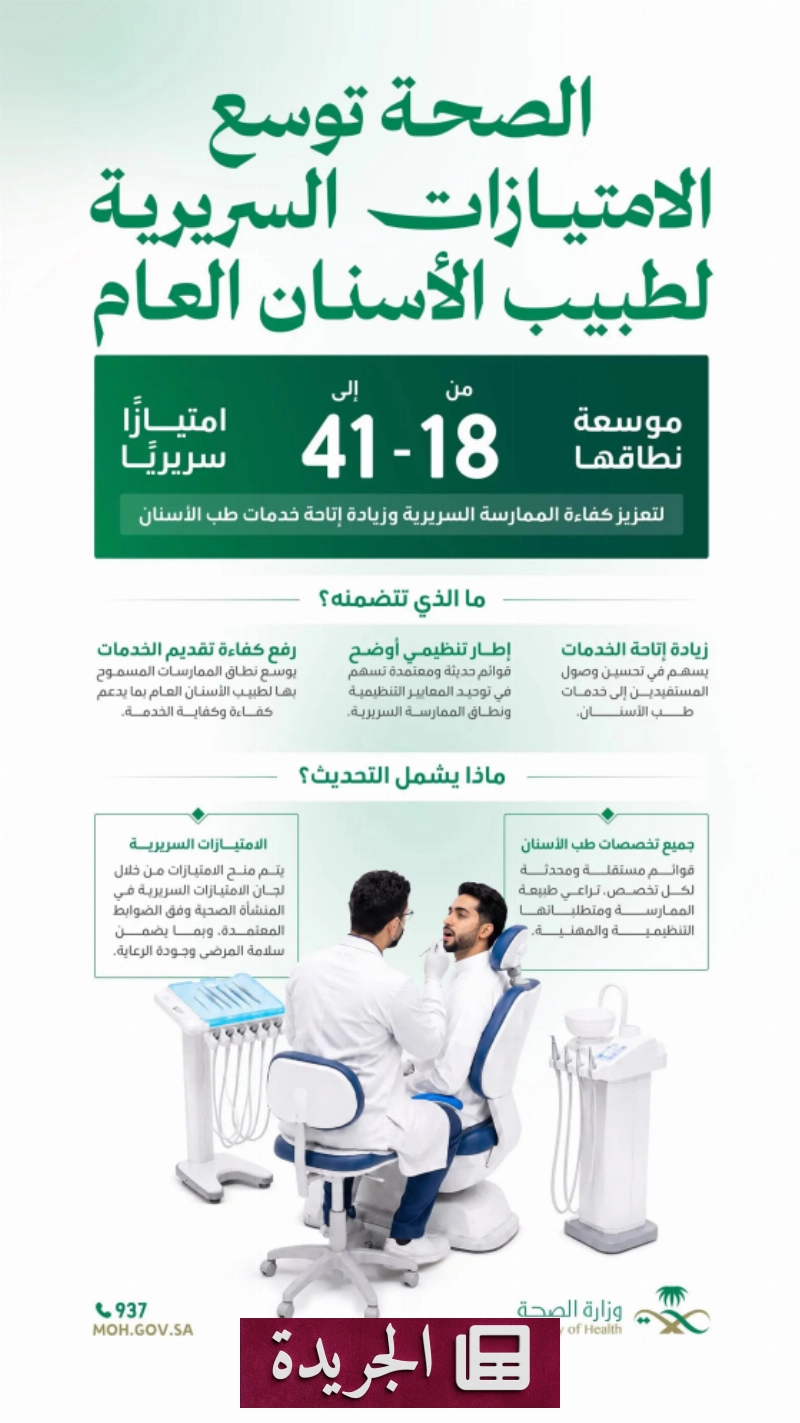 وزارة الصحة توسع امتيازات أطباء الأسنان العامين إلى 41 امتيازًا سريريًا - آخر الأخبار - الجريدة