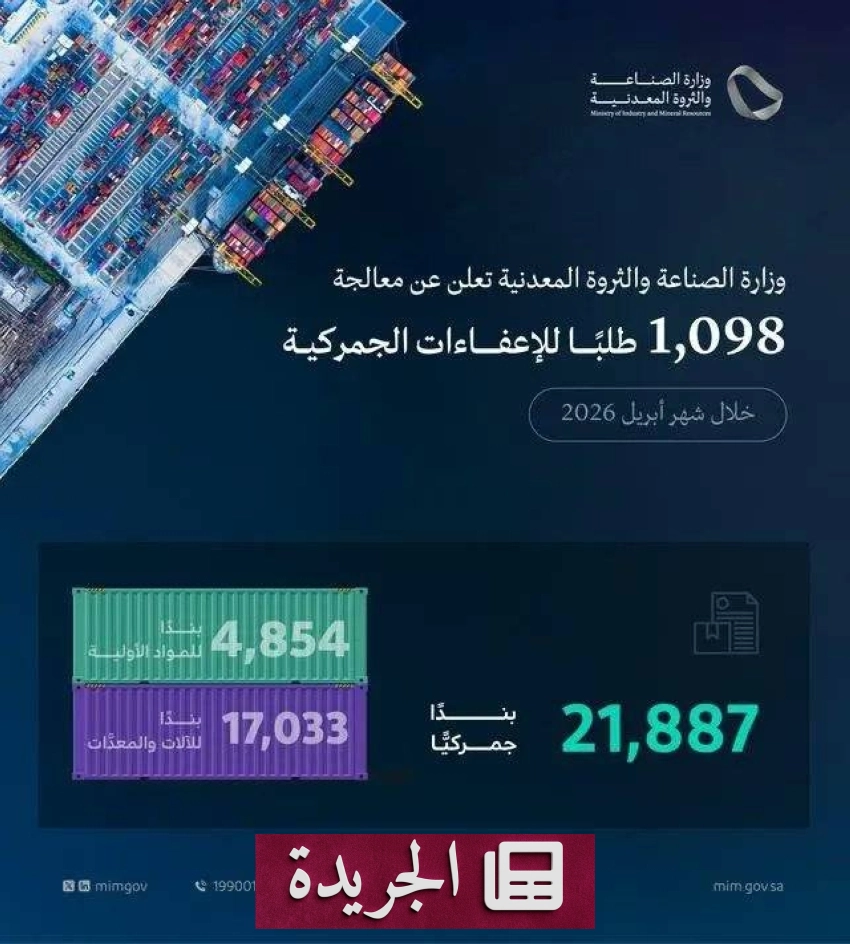وزارة الصناعة تتجاوز ألف طلب إعفاء جمركي في أبريل لتعزيز الصناعة المحلية - آخر الأخبار - الجريدة