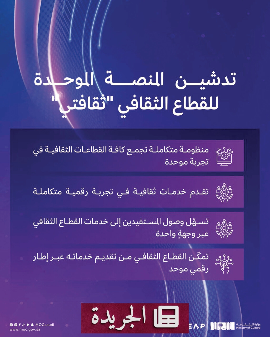 وزارة الثقافة تطلق منصة ثقافتي الرقمية لتوحيد الخدمات الثقافية - آخر الأخبار - الجريدة